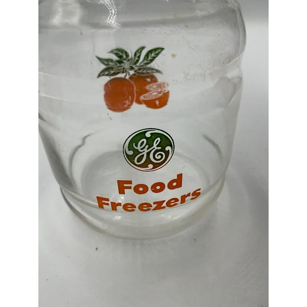 Vintage GE General Electric Food Freezers Glass Juice Carafe Pitcher Orange Logo